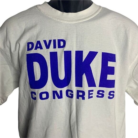 Vintage David Duke for Congress T Shirt M White Crewneck Original - Picture 1 of 5